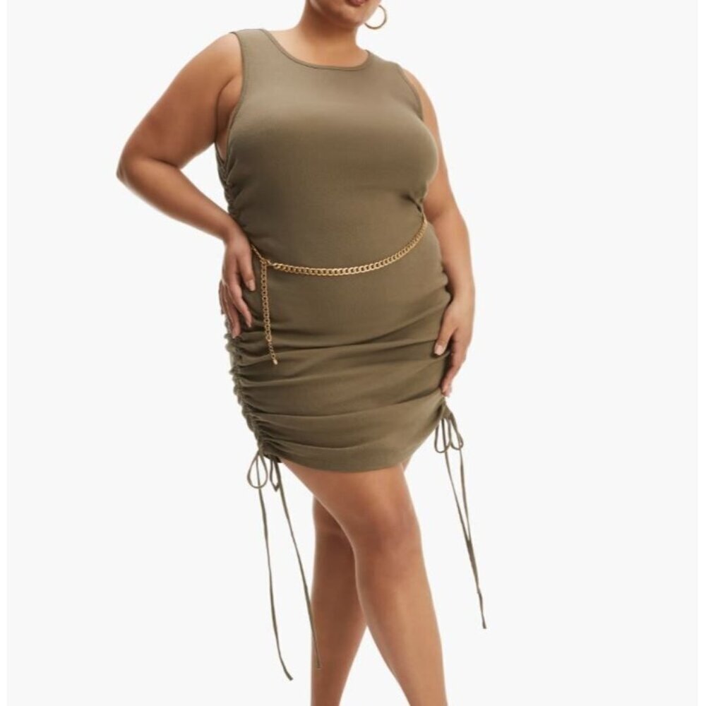 NEW! Good American Side Ruched Dress Sleeveless Sea Turtle Green Plus Size 3X